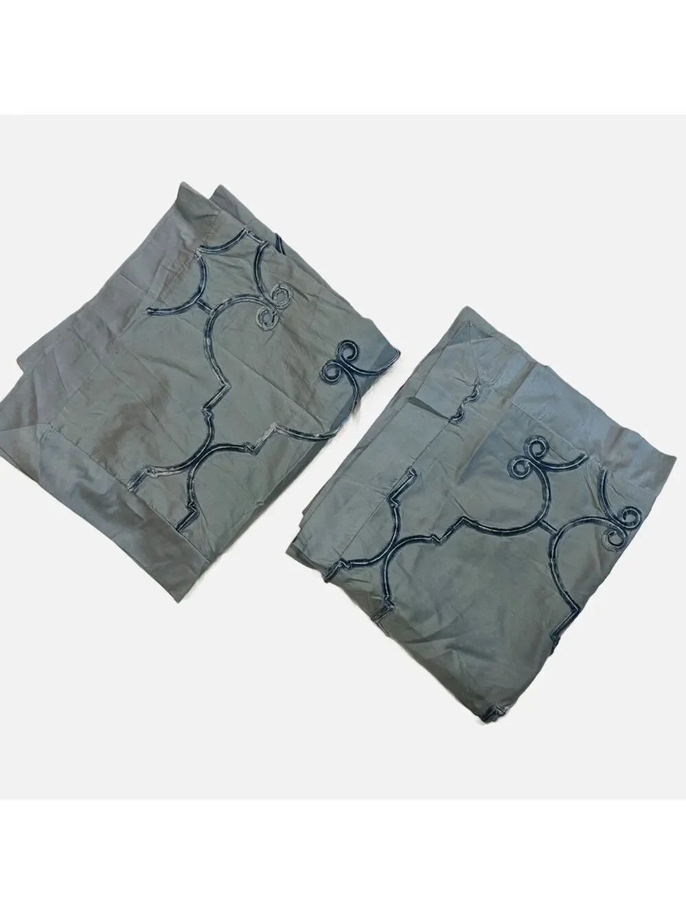 Z Gallerie Pillow Shams Set of Two 100% Silk Velvet Trim Blue 19x25”